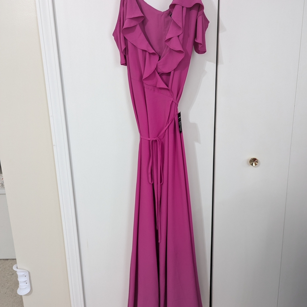 Elegant Pink Ruffle Wrap Dress